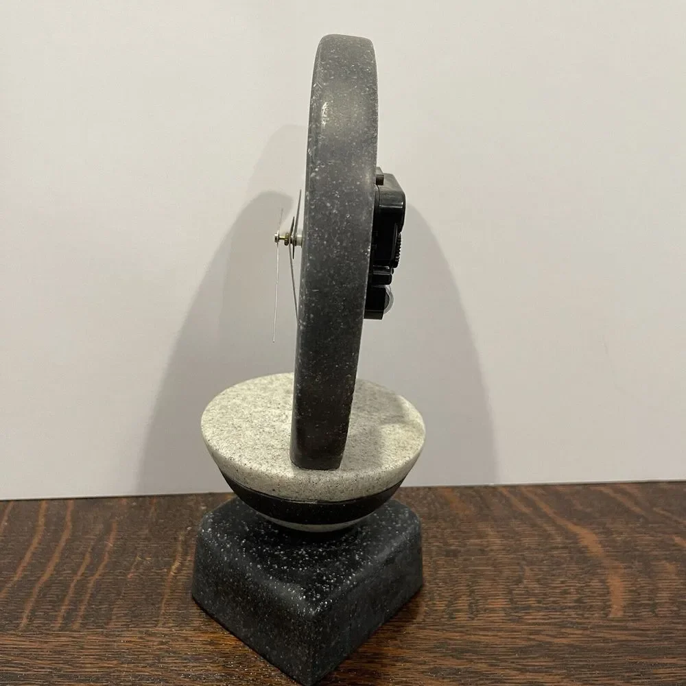 Vintage Artisan Clock 10 Inch Mid Century Signed Hand Crafted Stone Hebrew Works